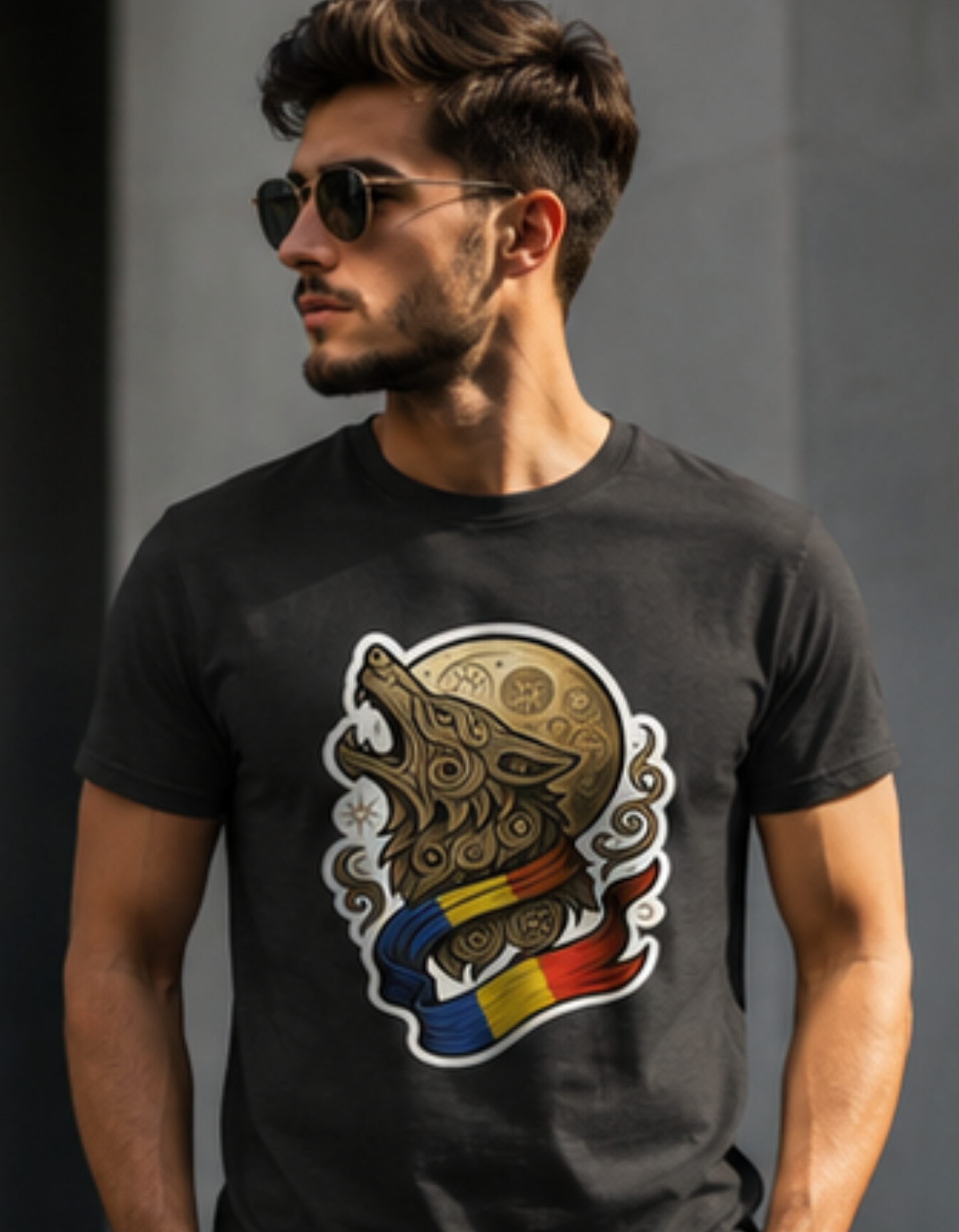 Tricou Lup Dacic – Design Tribal cu Tricolor Românesc