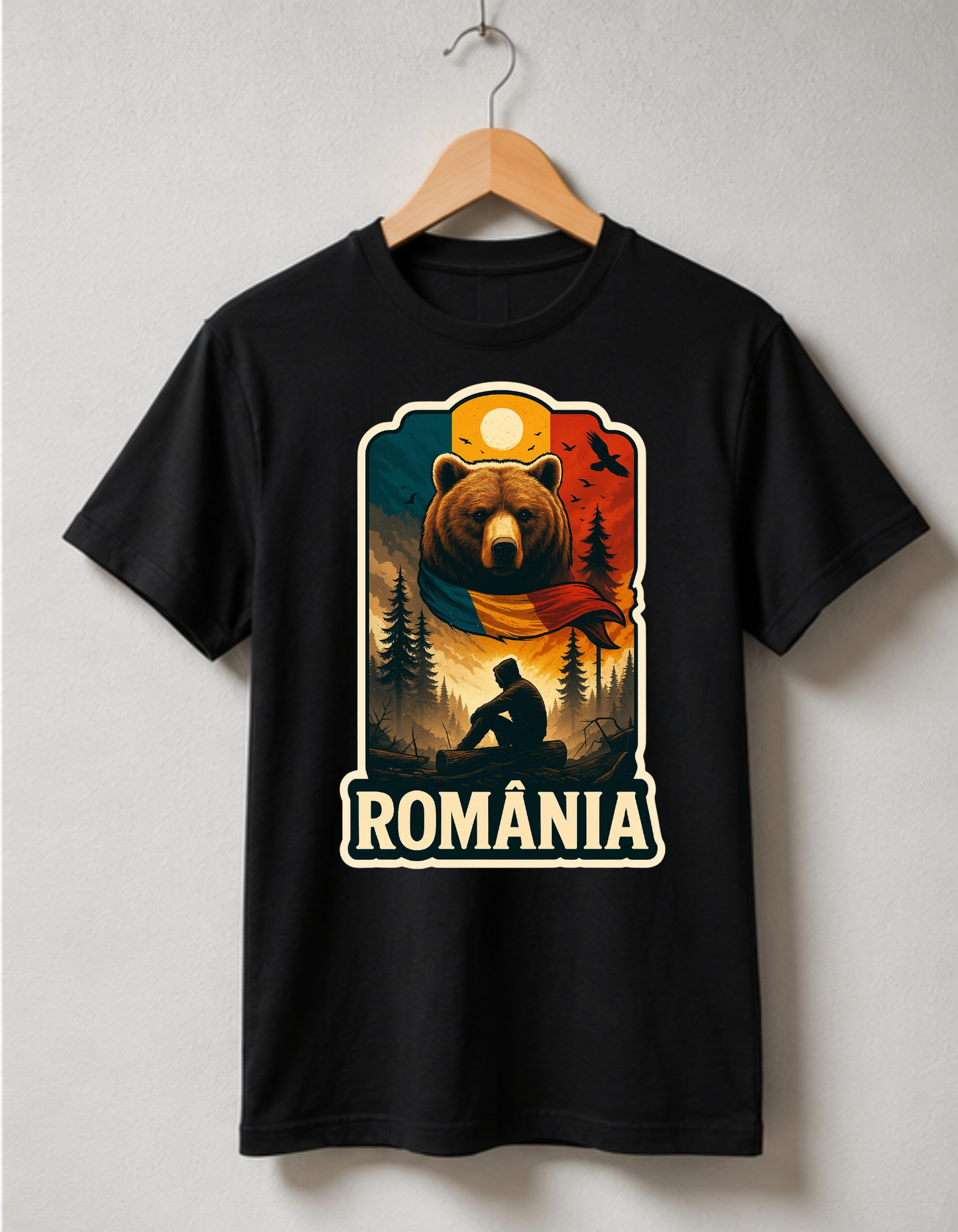 Tricou România cu Urs Carpați – 100% Bumbac, Imprimeu DTF Premium