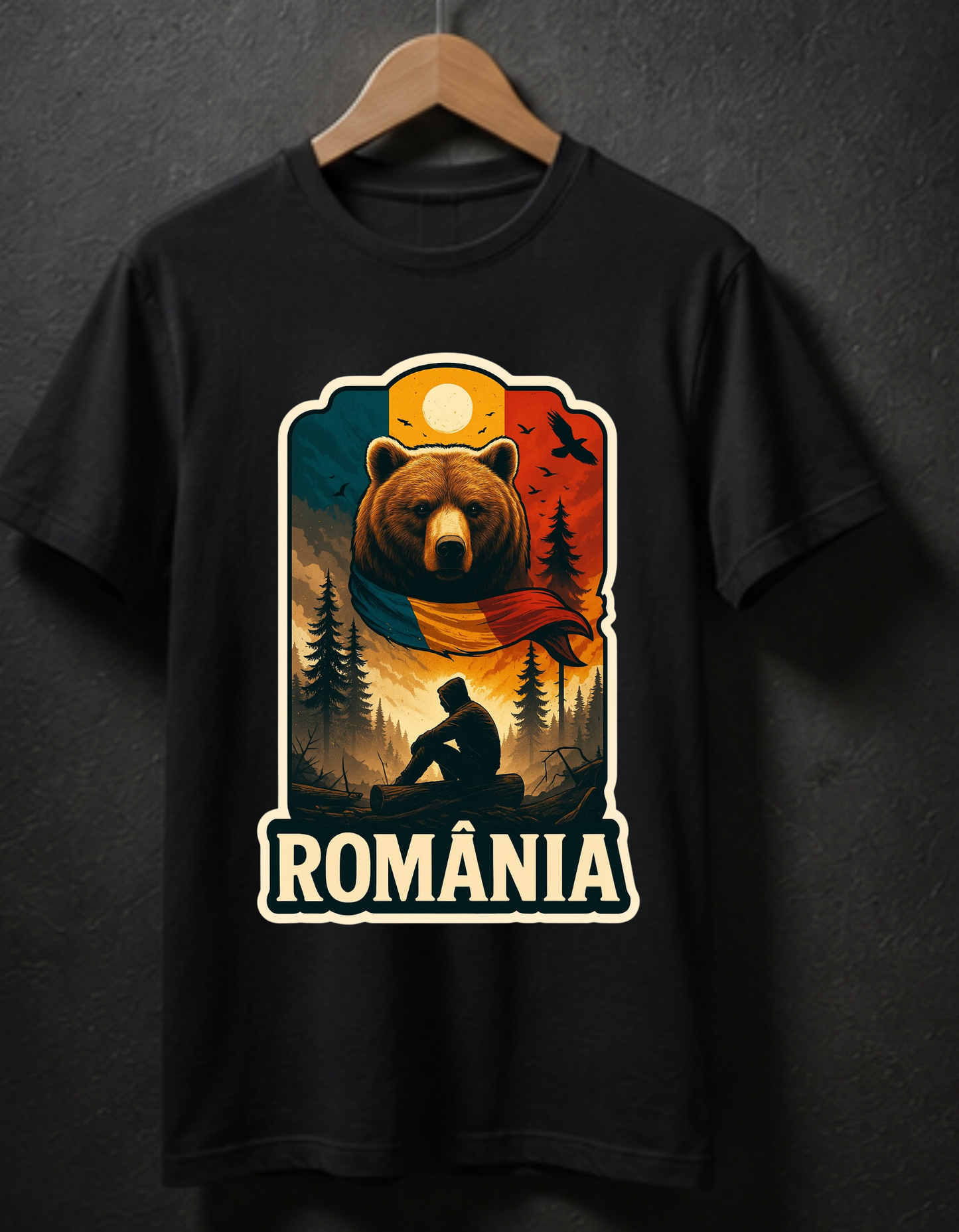 Tricou România cu Urs Carpați – 100% Bumbac, Imprimeu DTF Premium