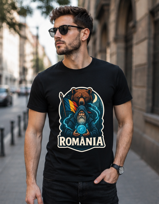 Tricou România Vrăjitor și Urs – 100% Bumbac, Imprimare DTF