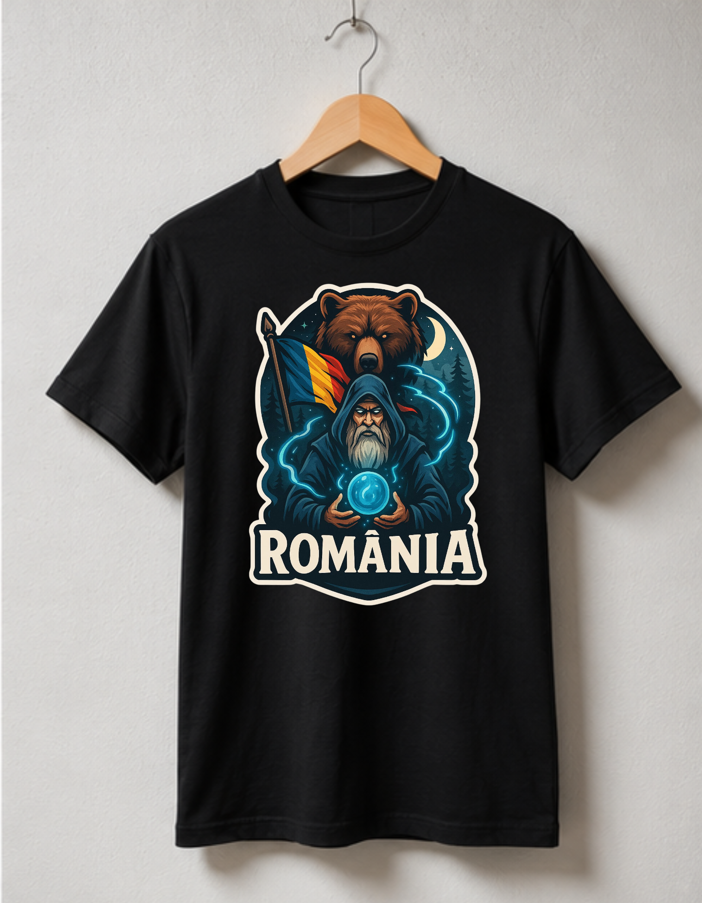 Tricou România Vrăjitor și Urs – 100% Bumbac, Imprimare DTF