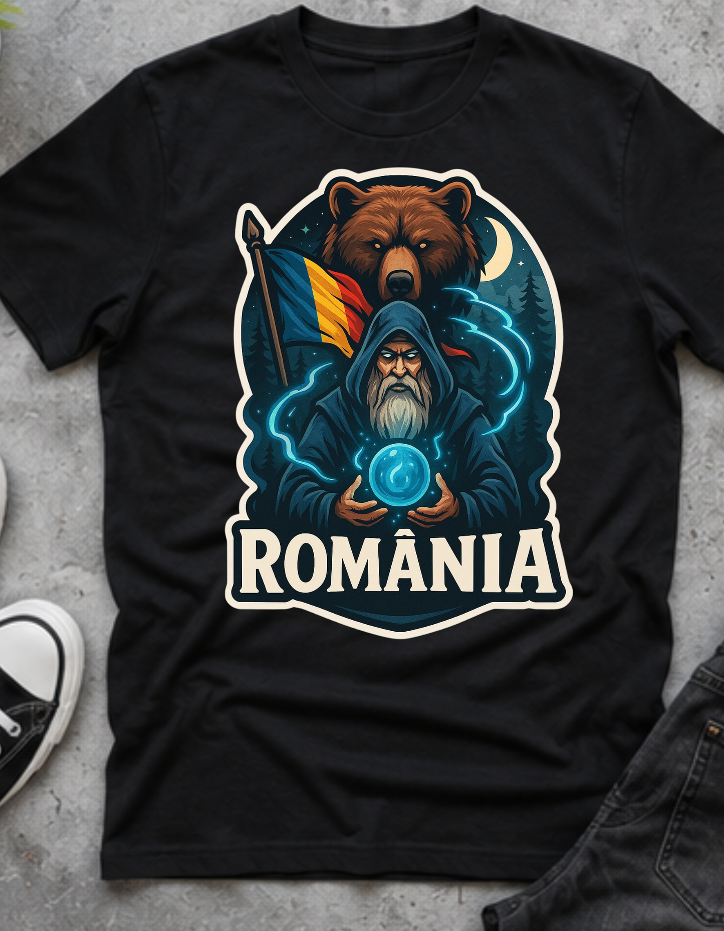 Tricou România Vrăjitor și Urs – 100% Bumbac, Imprimare DTF