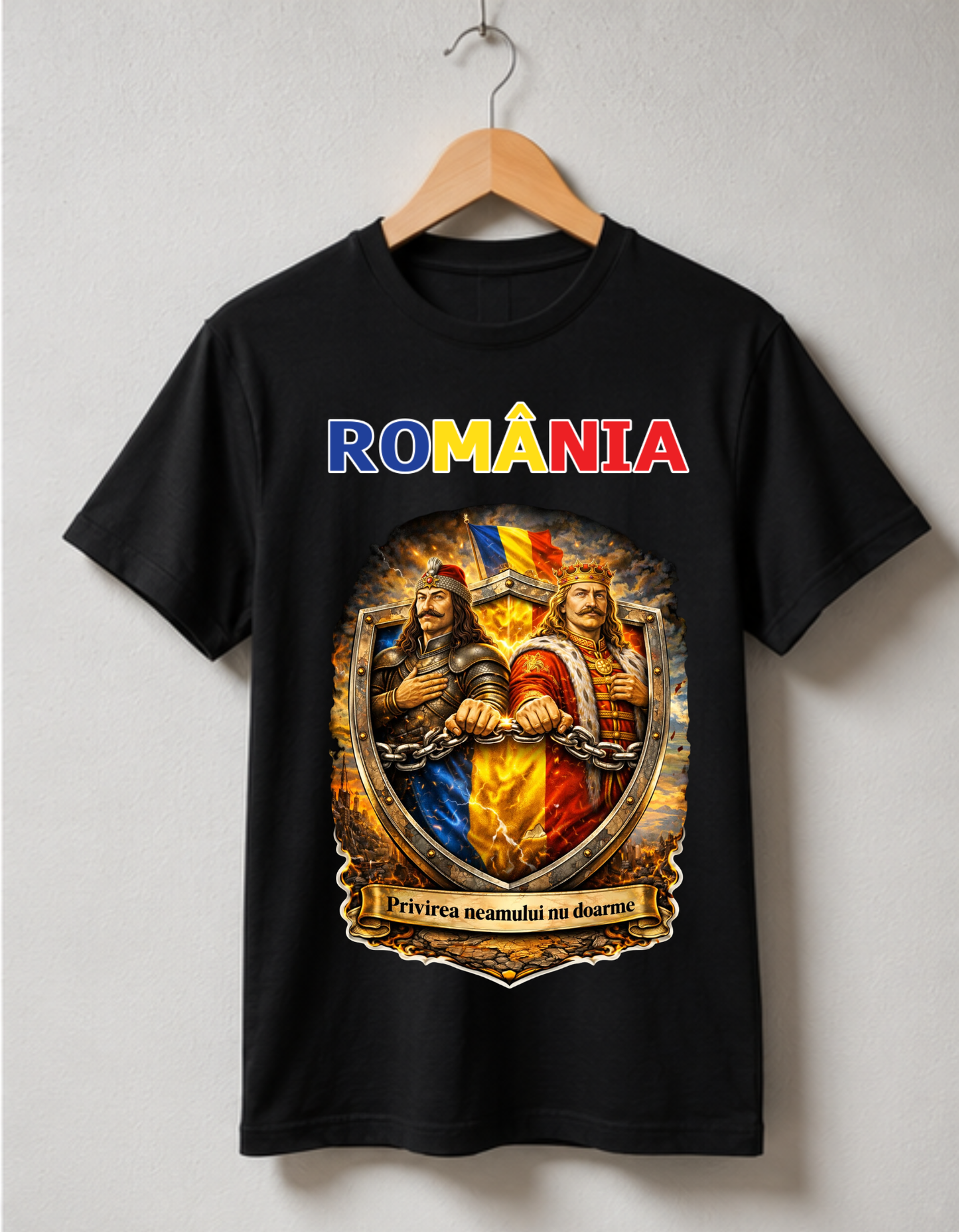 Tricou Vlad Țepeș și Ștefan cel Mare – 100% Bumbac, Imprimare DTF