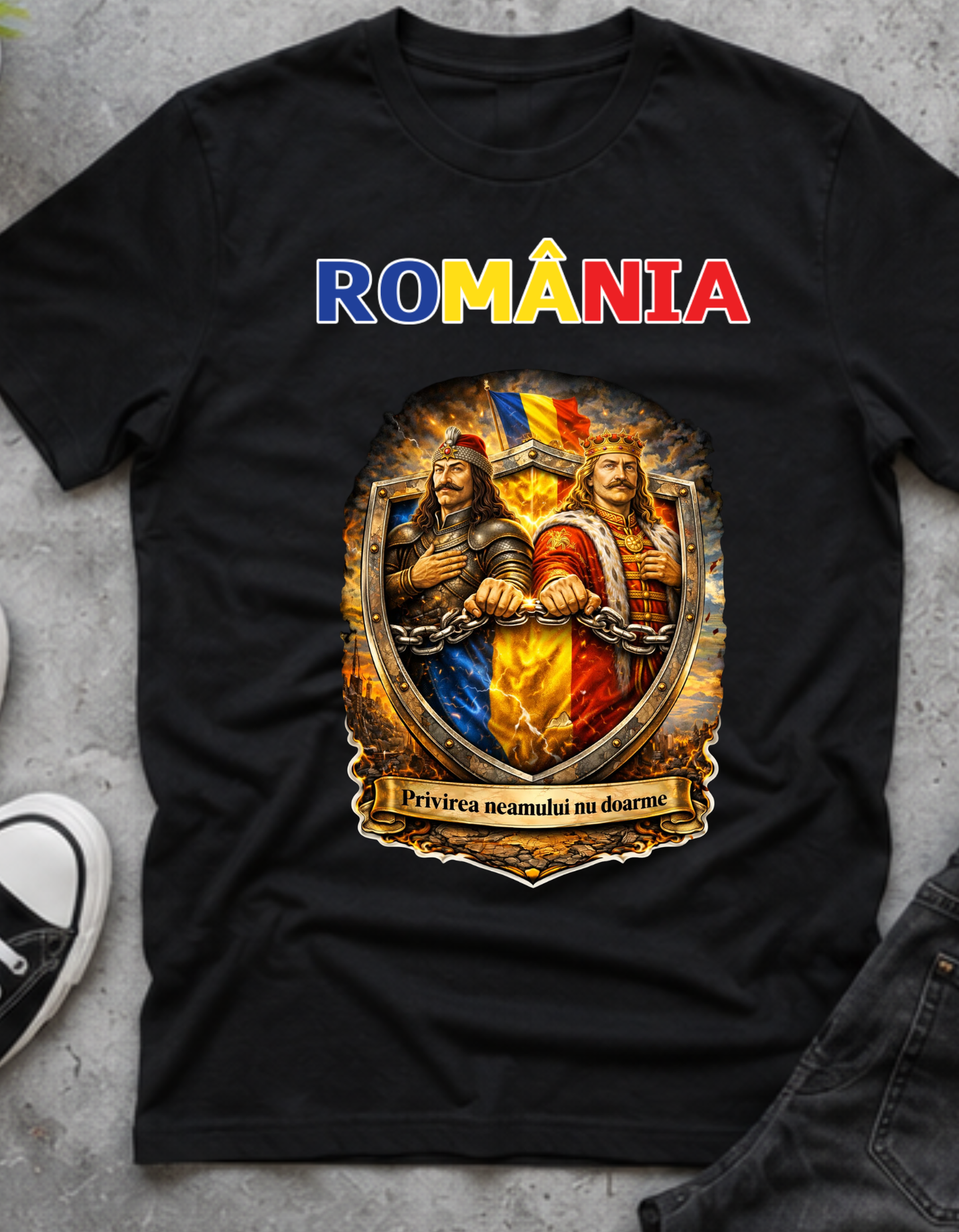 Tricou Vlad Țepeș și Ștefan cel Mare – 100% Bumbac, Imprimare DTF