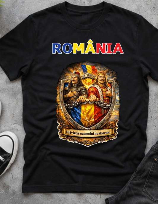 Tricou Vlad Țepeș și Ștefan cel Mare – 100% Bumbac, Imprimare DTF