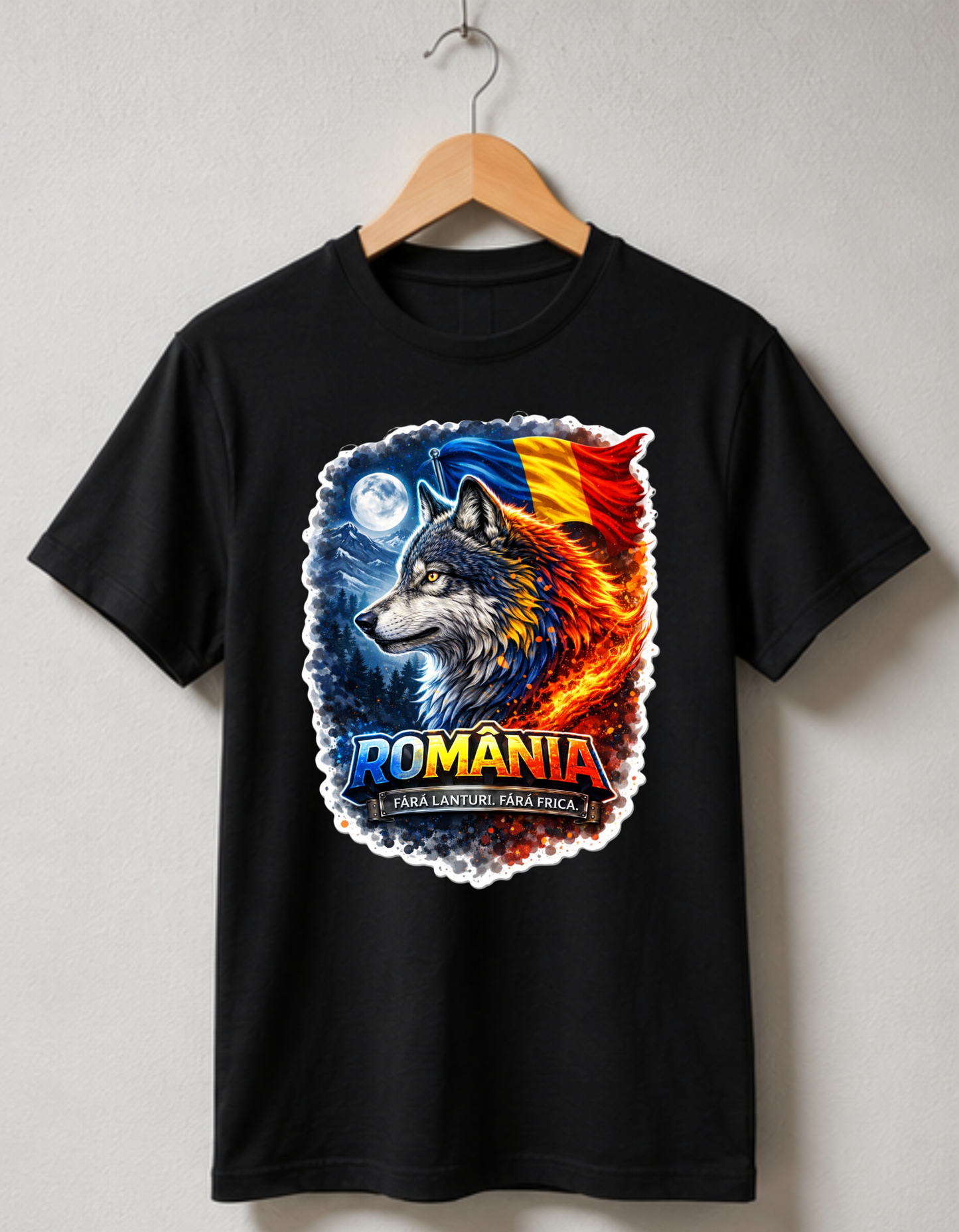 Tricou România Lup Tricolor – 100% Bumbac, Imprimare DTF Premium