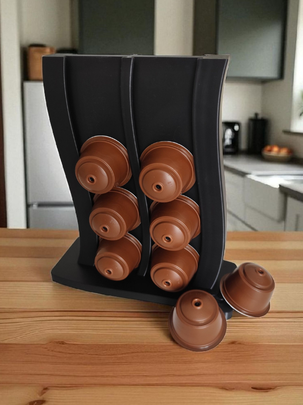 Suport capsule cafea dublu, 8 capsule, negru, compact