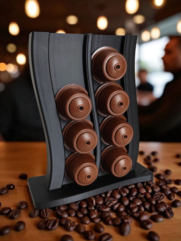 Suport capsule cafea dublu, 8 capsule, negru, compact