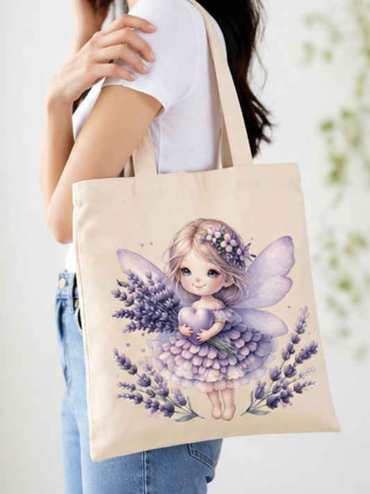 Geantă de bumbac 41x36 cm, imprimată DTF cu design de zână