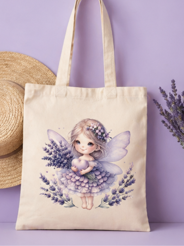 Geantă de bumbac 41x36 cm, imprimată DTF cu design de zână