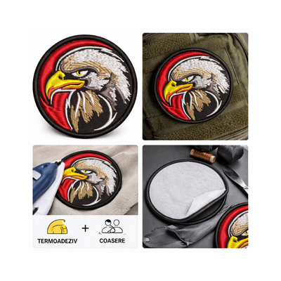 Patch brodat vultur, rotund, termoadeziv