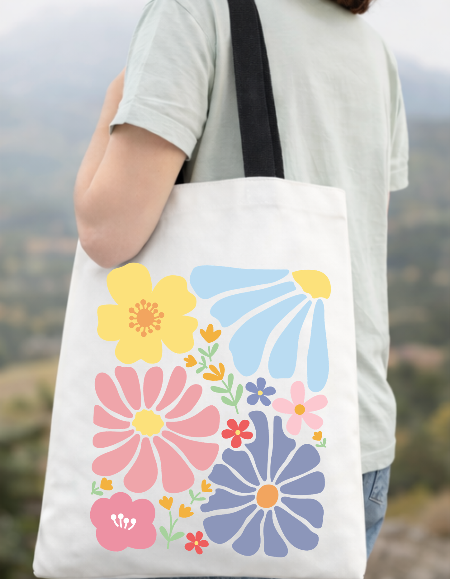 Geanta Tote Bag Alba cu Imprimeu DTF Floral Colorat