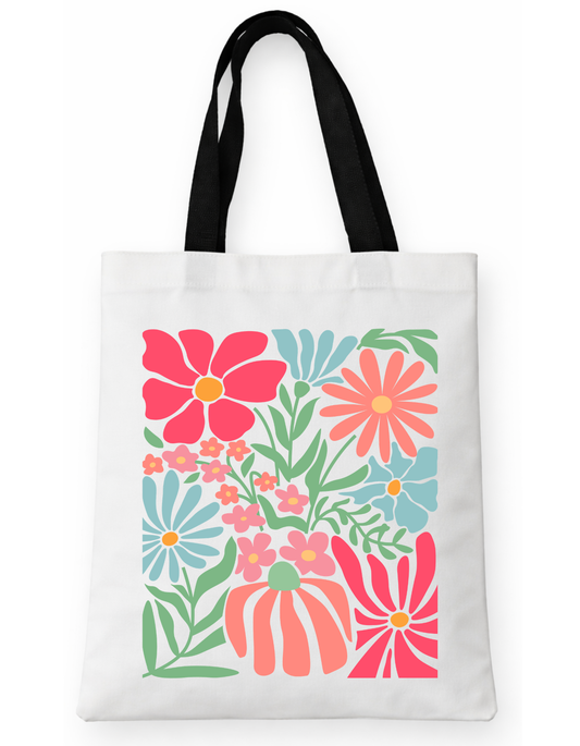 Geanta Tote Bag Alba cu Imprimeu DTF Floral Colorat