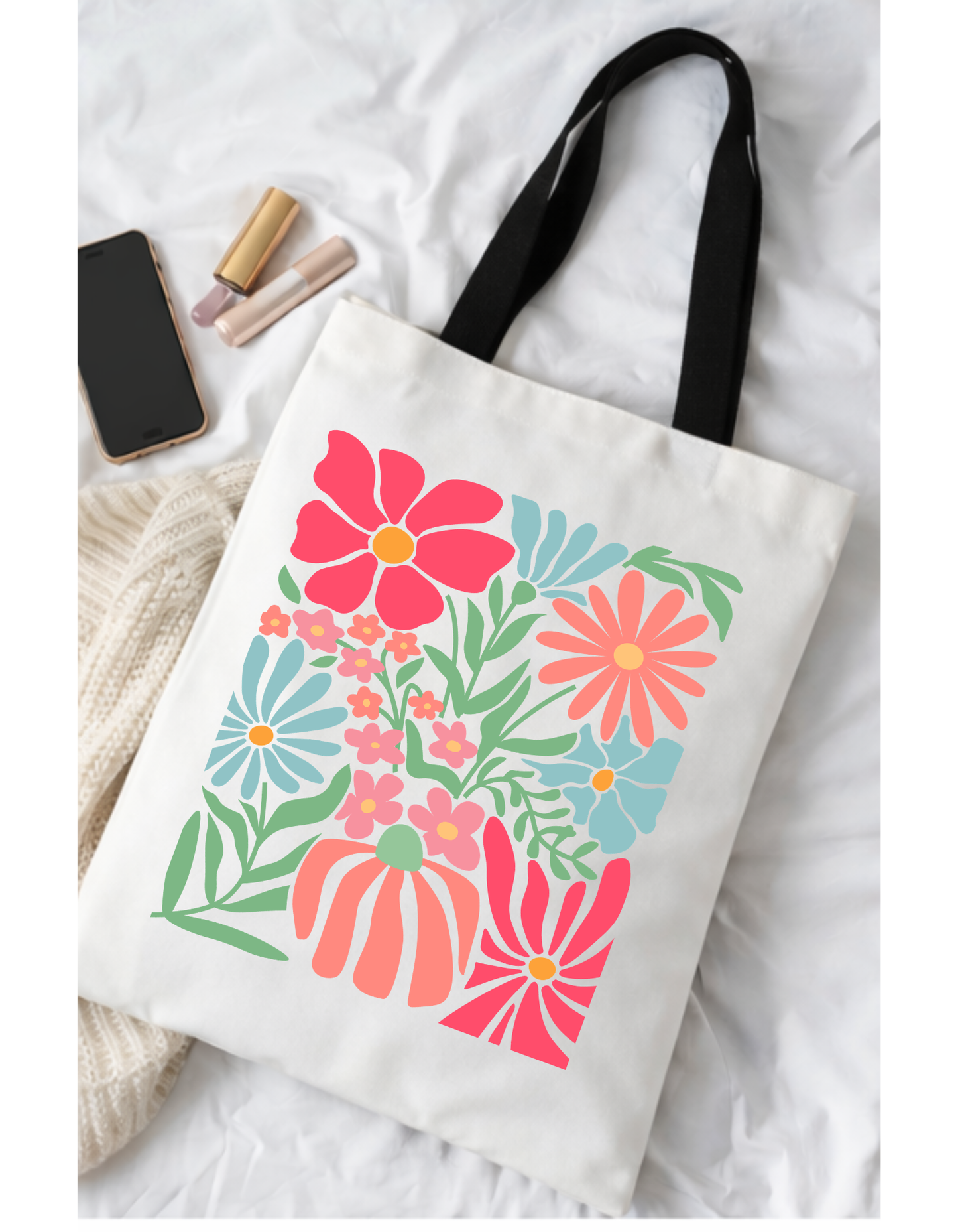 Geanta Tote Bag Alba cu Imprimeu DTF Floral Colorat