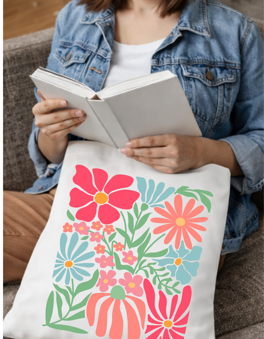 Geanta Tote Bag Alba cu Imprimeu DTF Floral Colorat