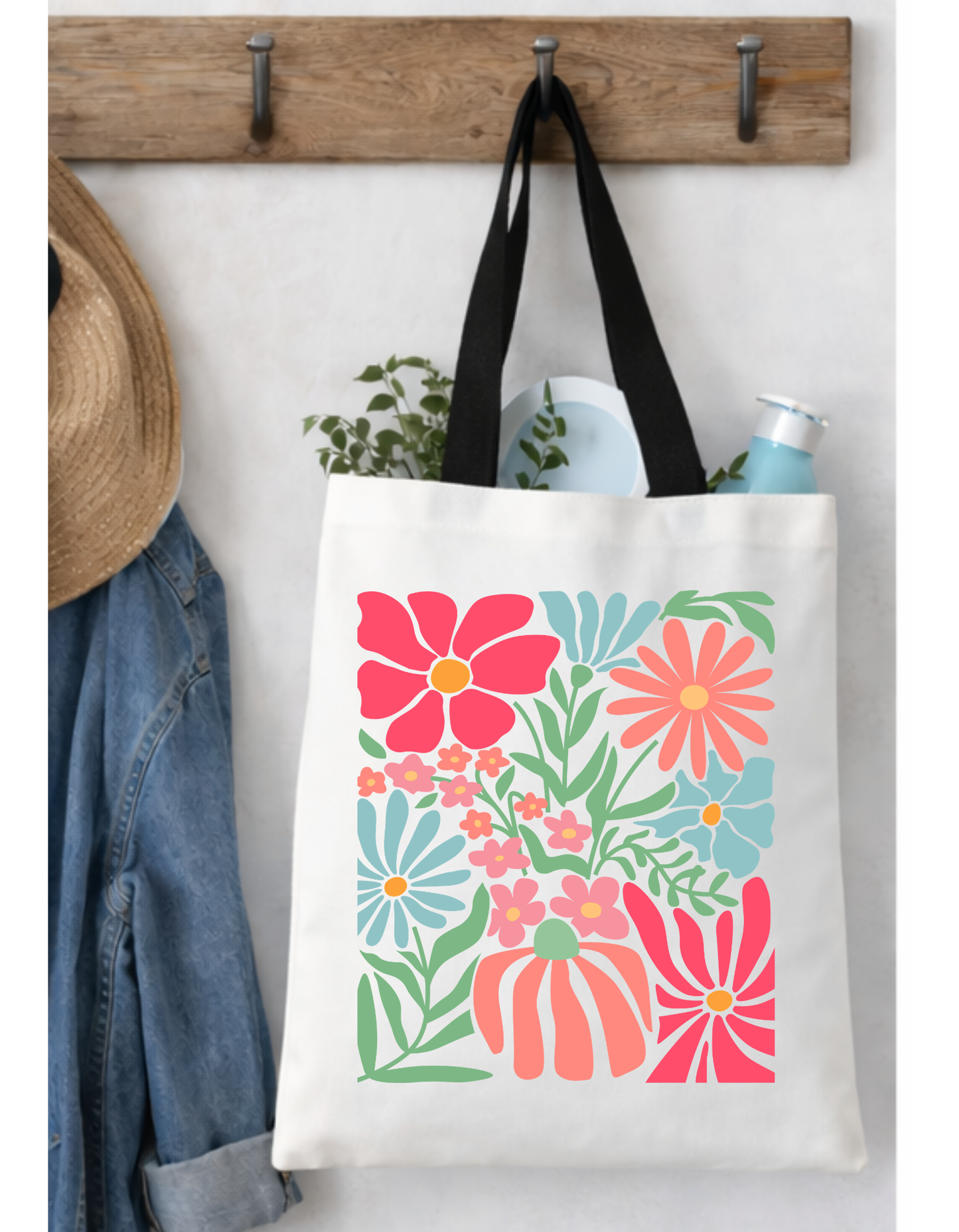 Geanta Tote Bag Alba cu Imprimeu DTF Floral Colorat