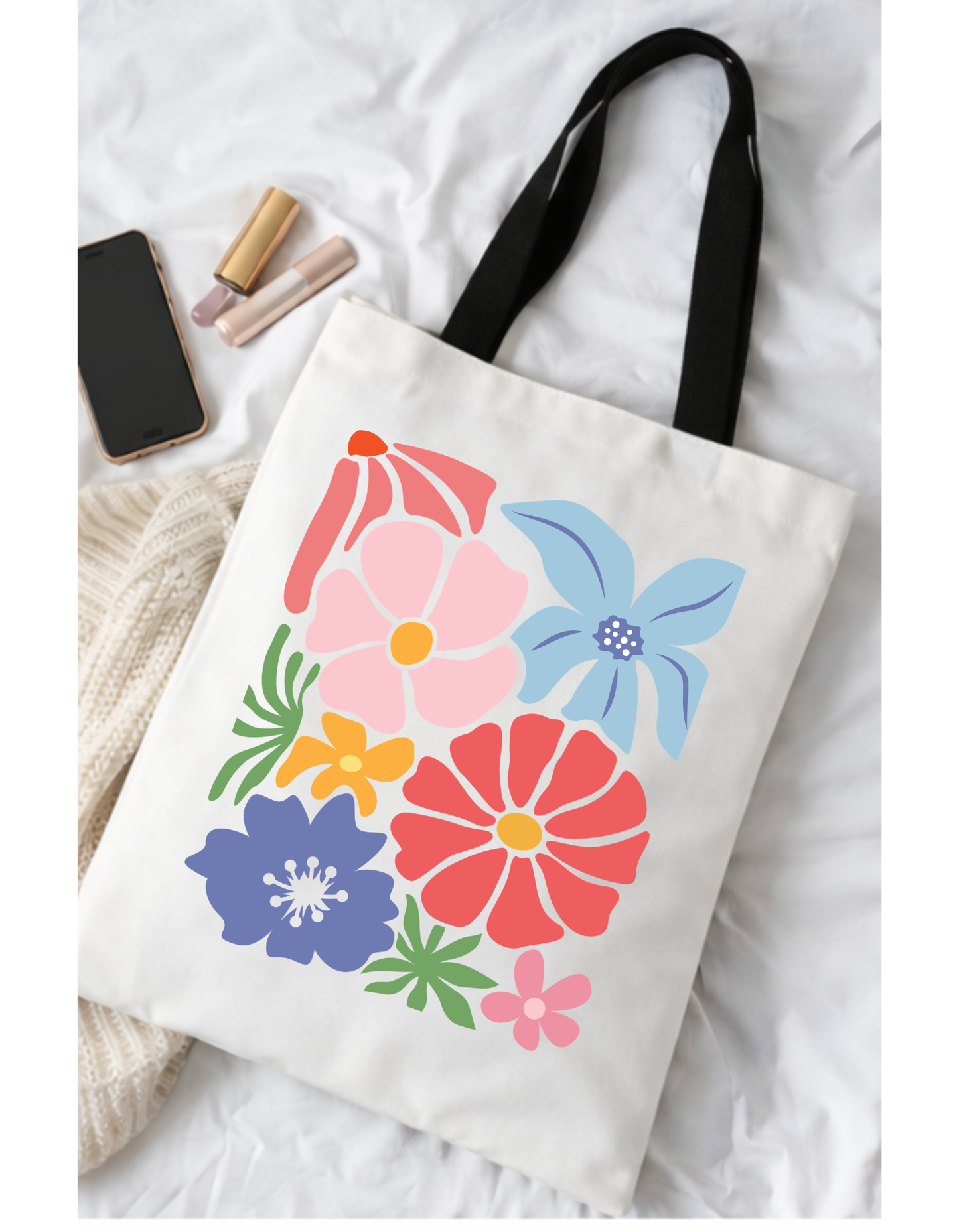 Geanta Tote Bag Alba cu Imprimeu DTF Floral Colorat