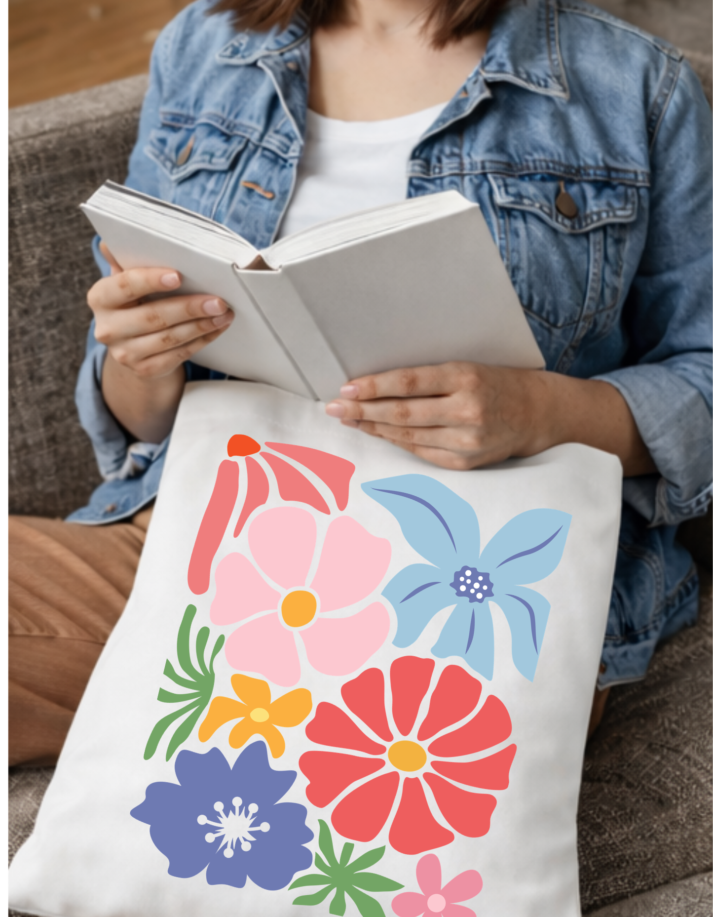 Geanta Tote Bag Alba cu Imprimeu DTF Floral Colorat