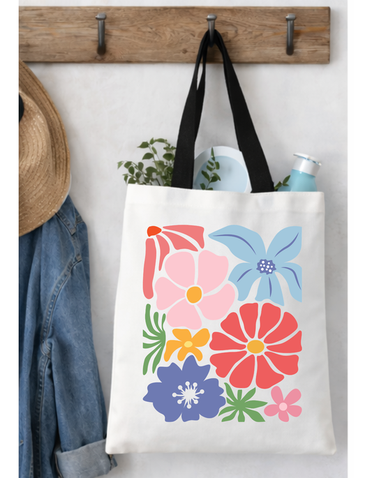 Geanta Tote Bag Alba cu Imprimeu DTF Floral Colorat