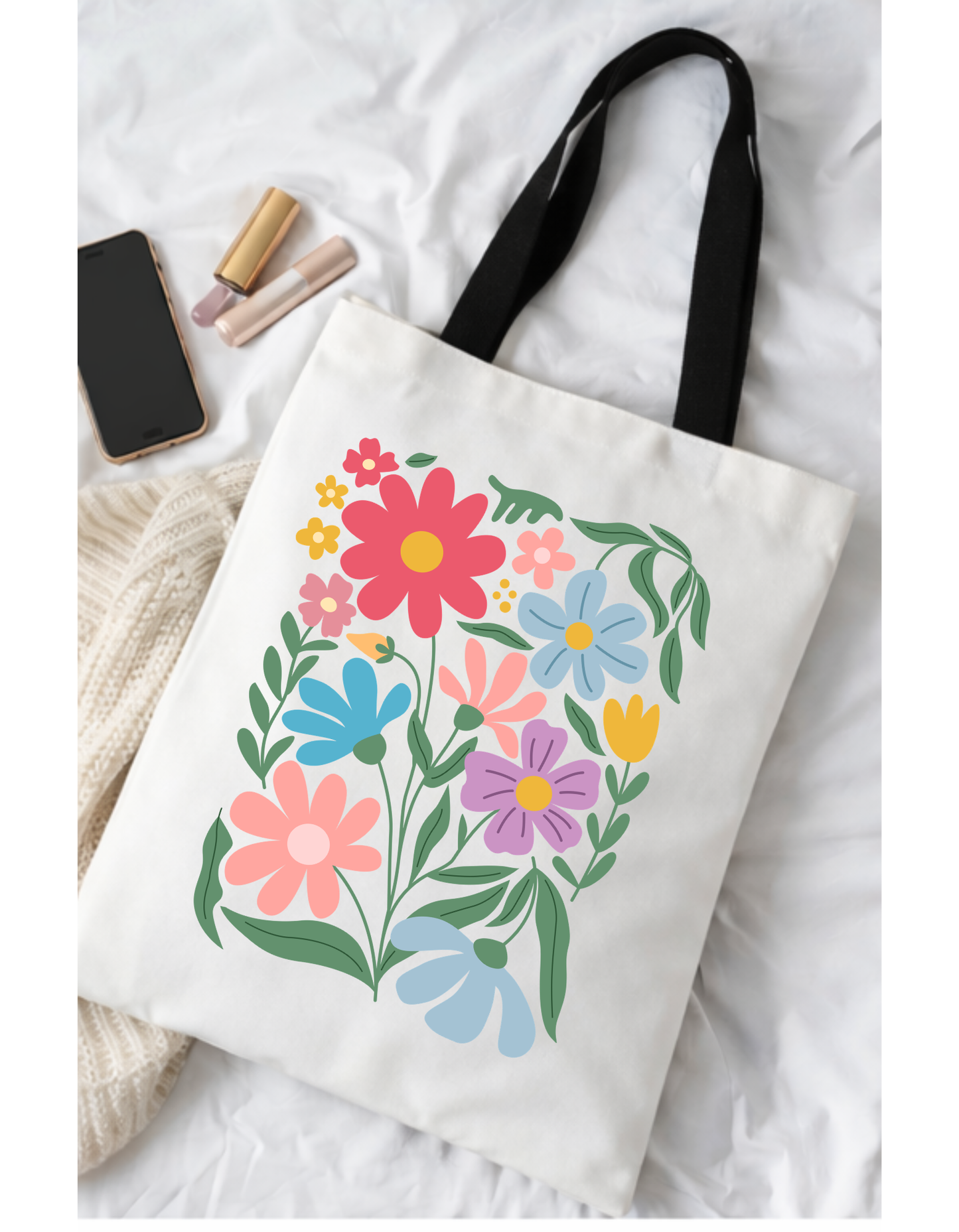 Geanta Tote Bag Alba cu Imprimeu Floral Colorat - Imprimare DTF