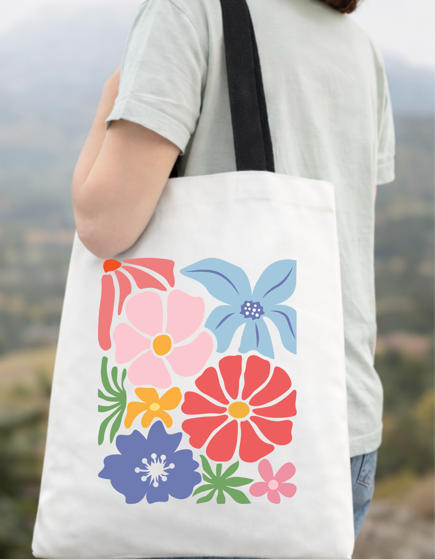Geanta Tote Bag Alba cu Imprimeu DTF Floral Colorat