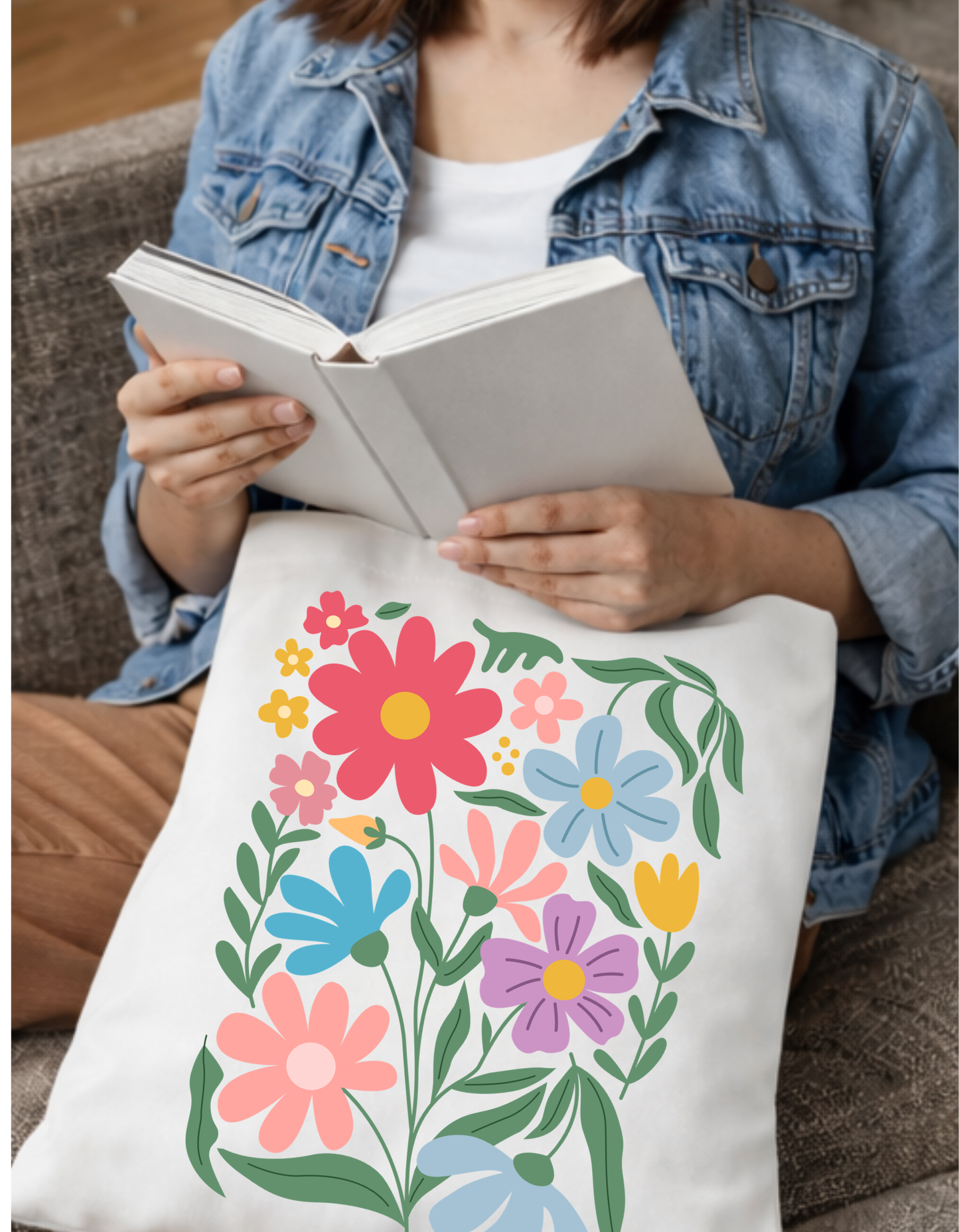 Geanta Tote Bag Alba cu Imprimeu Floral Colorat - Imprimare DTF