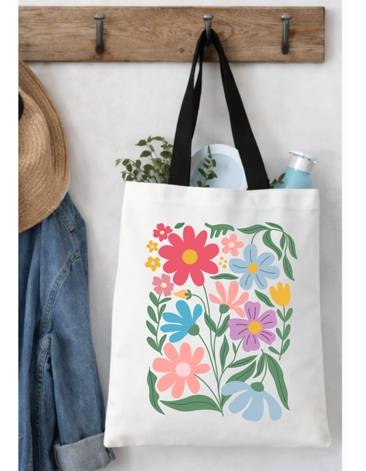 Geanta Tote Bag Alba cu Imprimeu Floral Colorat - Imprimare DTF
