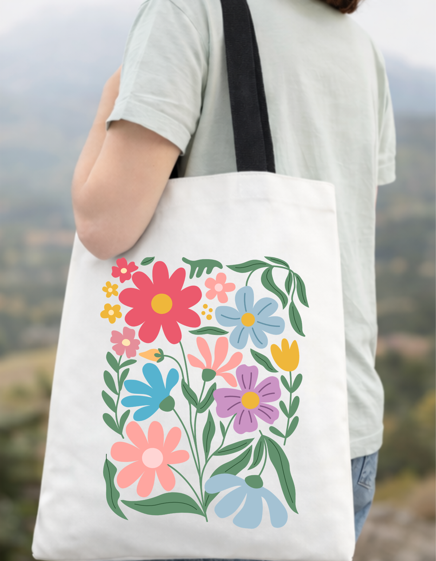 Geanta Tote Bag Alba cu Imprimeu Floral Colorat - Imprimare DTF