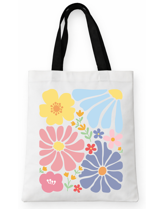 Geanta Tote Bag Alba cu Imprimeu DTF Floral Colorat