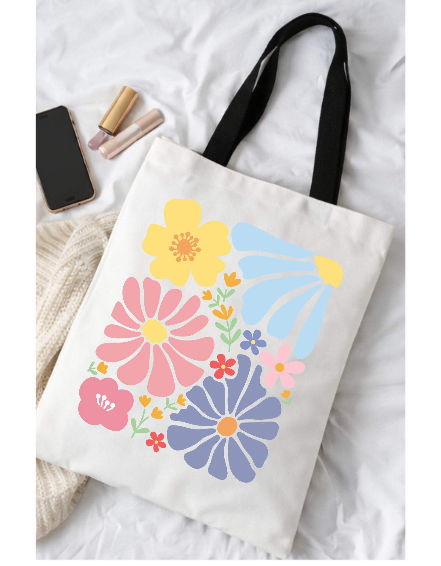 Geanta Tote Bag Alba cu Imprimeu DTF Floral Colorat