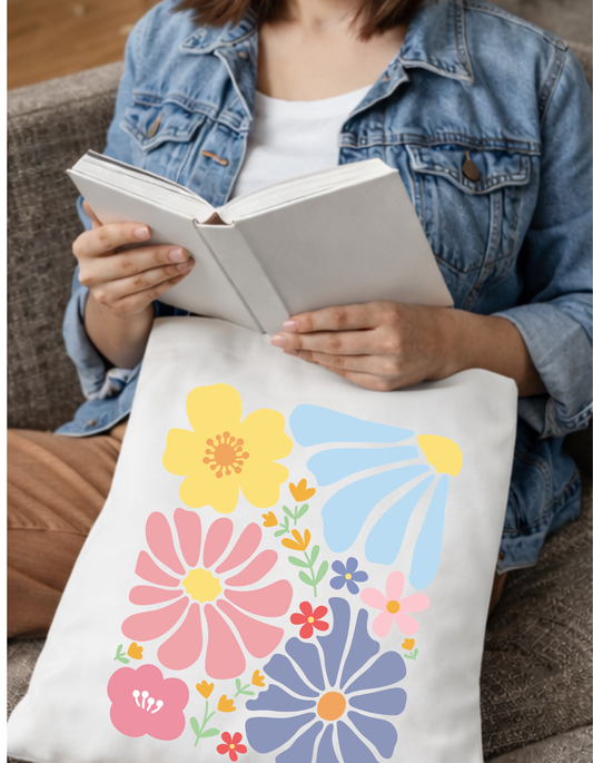 Geanta Tote Bag Alba cu Imprimeu DTF Floral Colorat