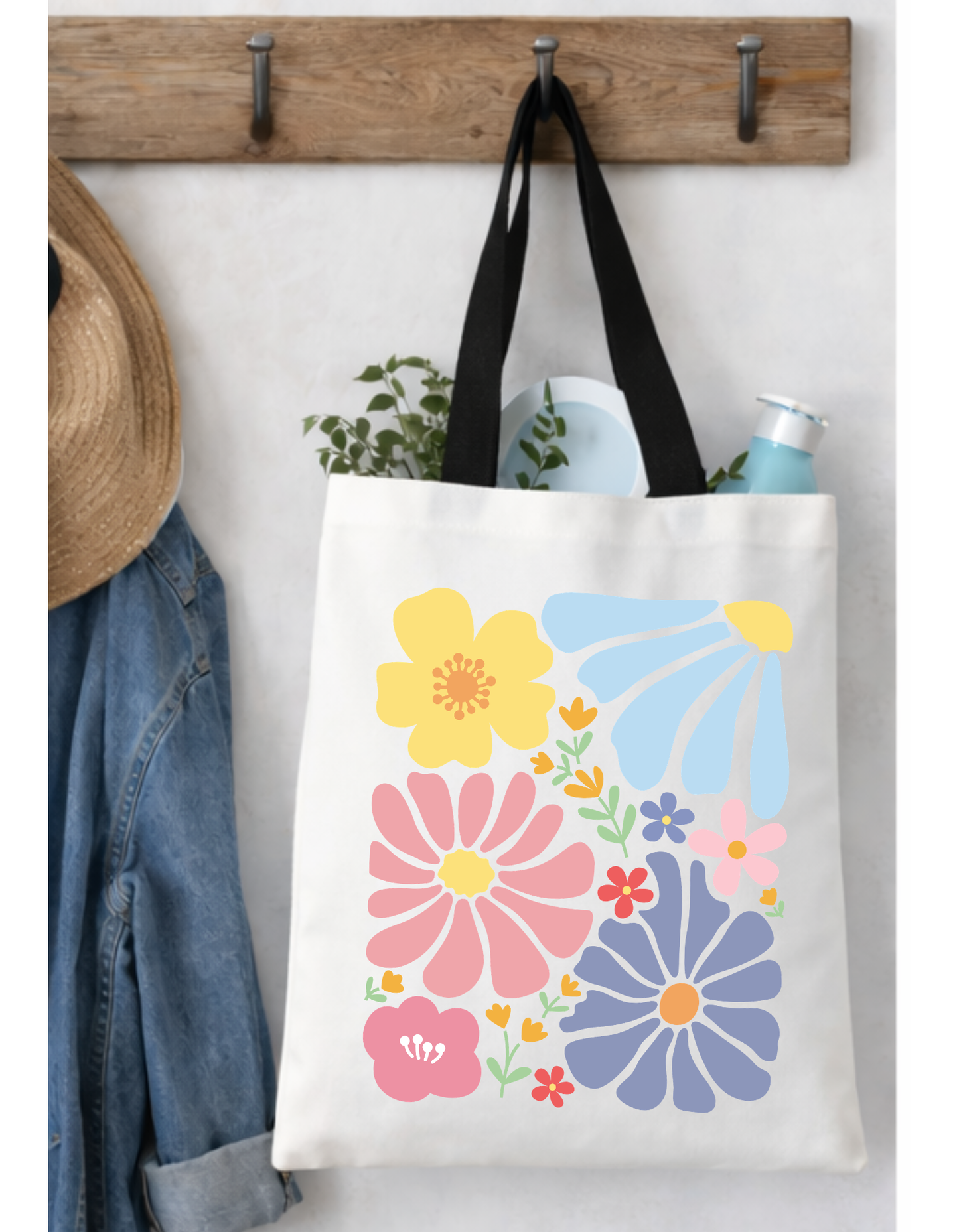 Geanta Tote Bag Alba cu Imprimeu DTF Floral Colorat