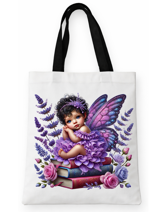 Geanta Tote Bag Alba 38 x32 cm – Zana cu Flori de Lavanda