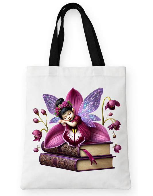 Geanta Tote Bag Alba 38x32 cm –Zana cu Flori Orhidee