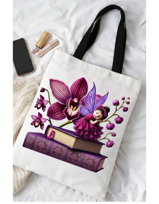 Geanta Tote Bag Alba 38x32 cm Zana cu Orhidee - Imprimare DTF