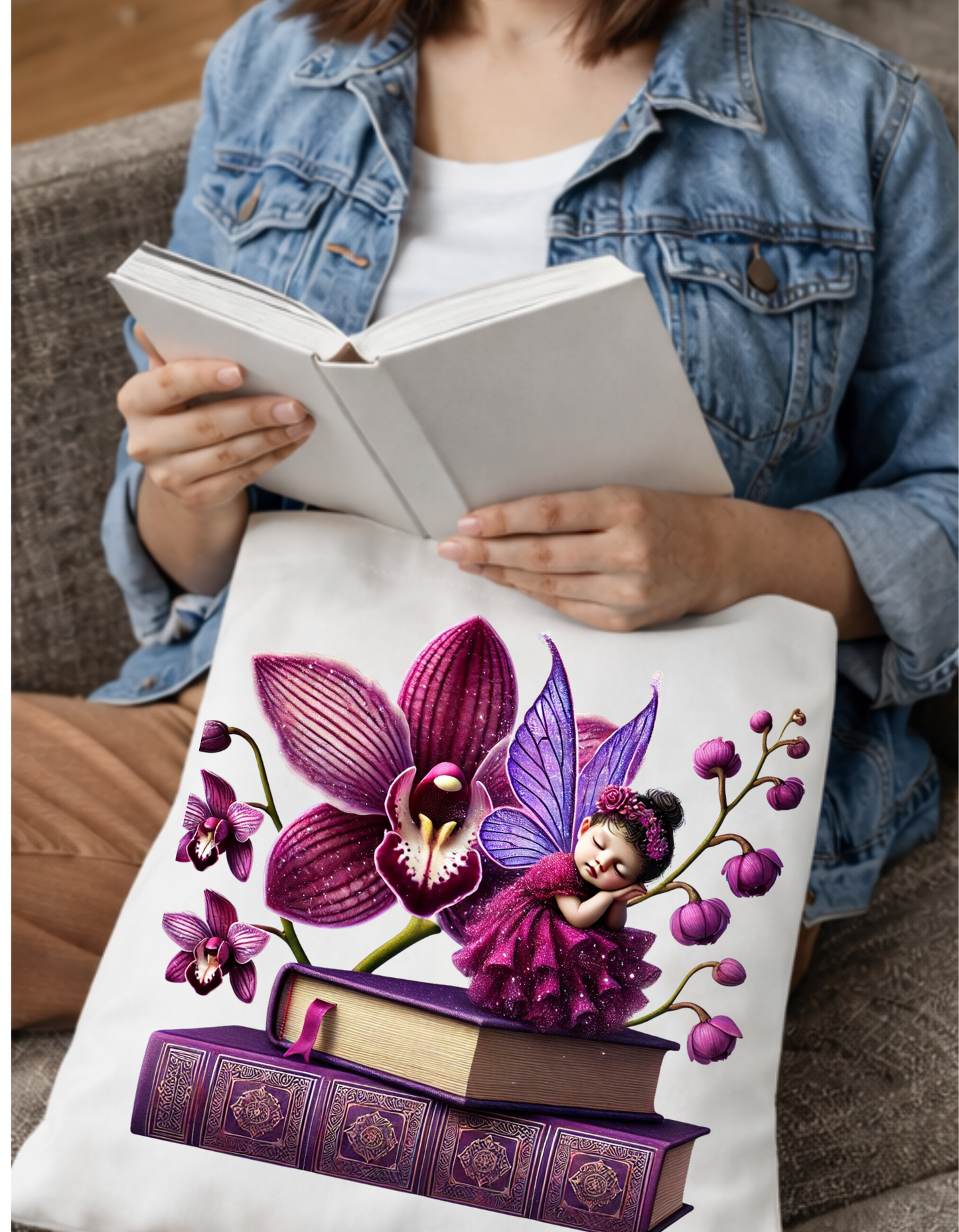 Geanta Tote Bag Alba 38x32 cm Zana cu Orhidee - Imprimare DTF