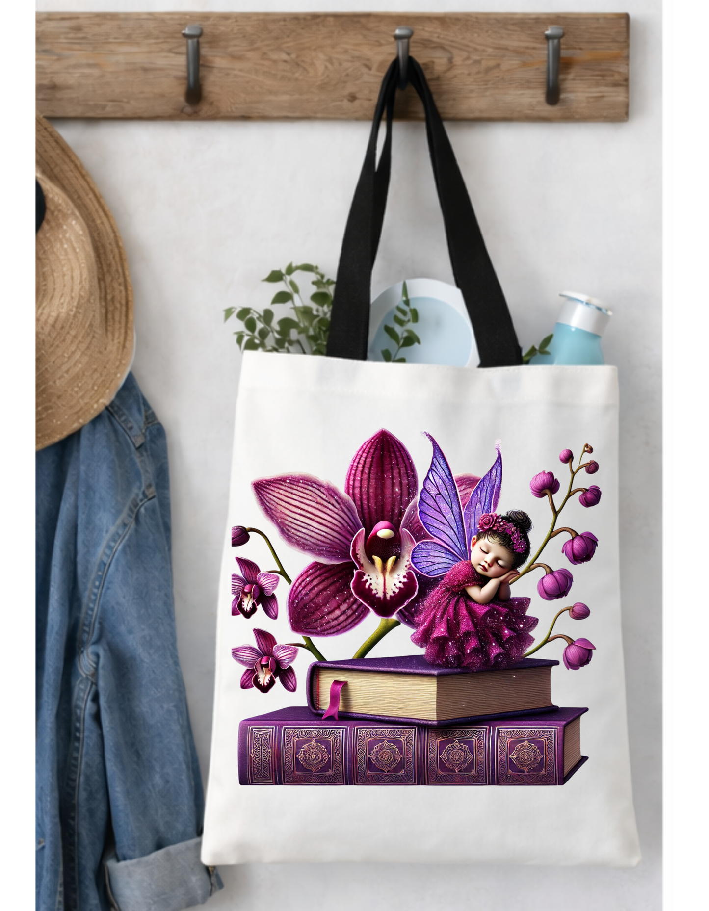 Geanta Tote Bag Alba 38x32 cm Zana cu Orhidee - Imprimare DTF