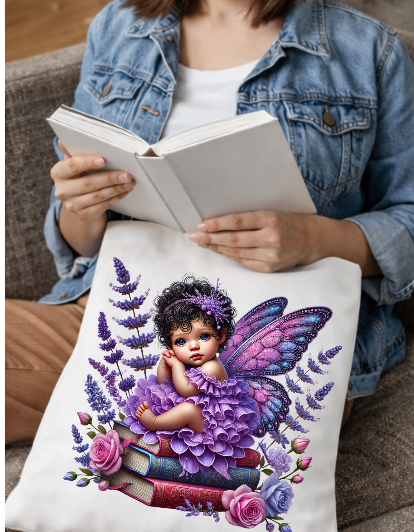 Geanta Tote Bag Alba 38 x32 cm – Zana cu Flori de Lavanda