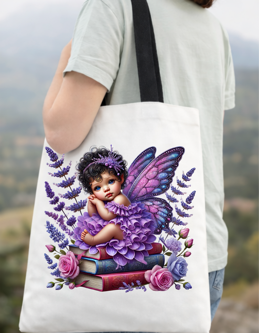 Geanta Tote Bag Alba 38 x32 cm – Zana cu Flori de Lavanda